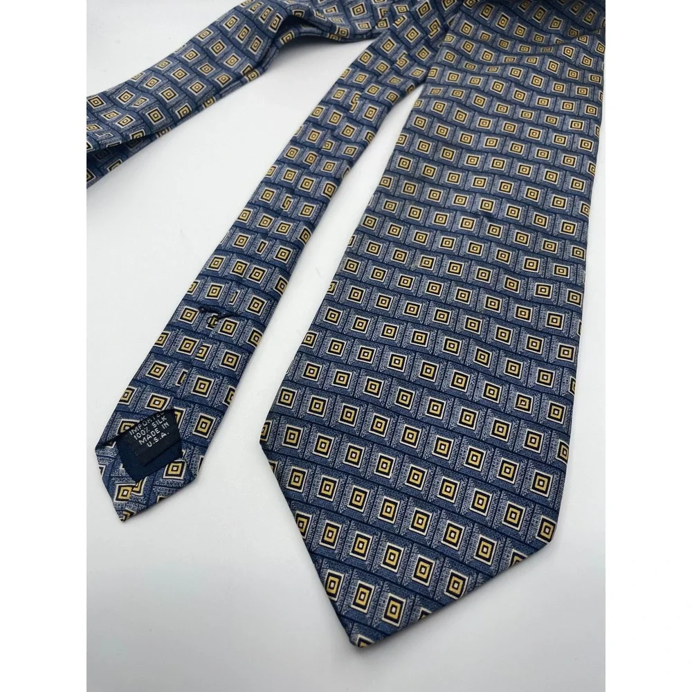Jos A Bank Corporate Collection Silk Tie Blue Gold Geometric Square Mens Necktie